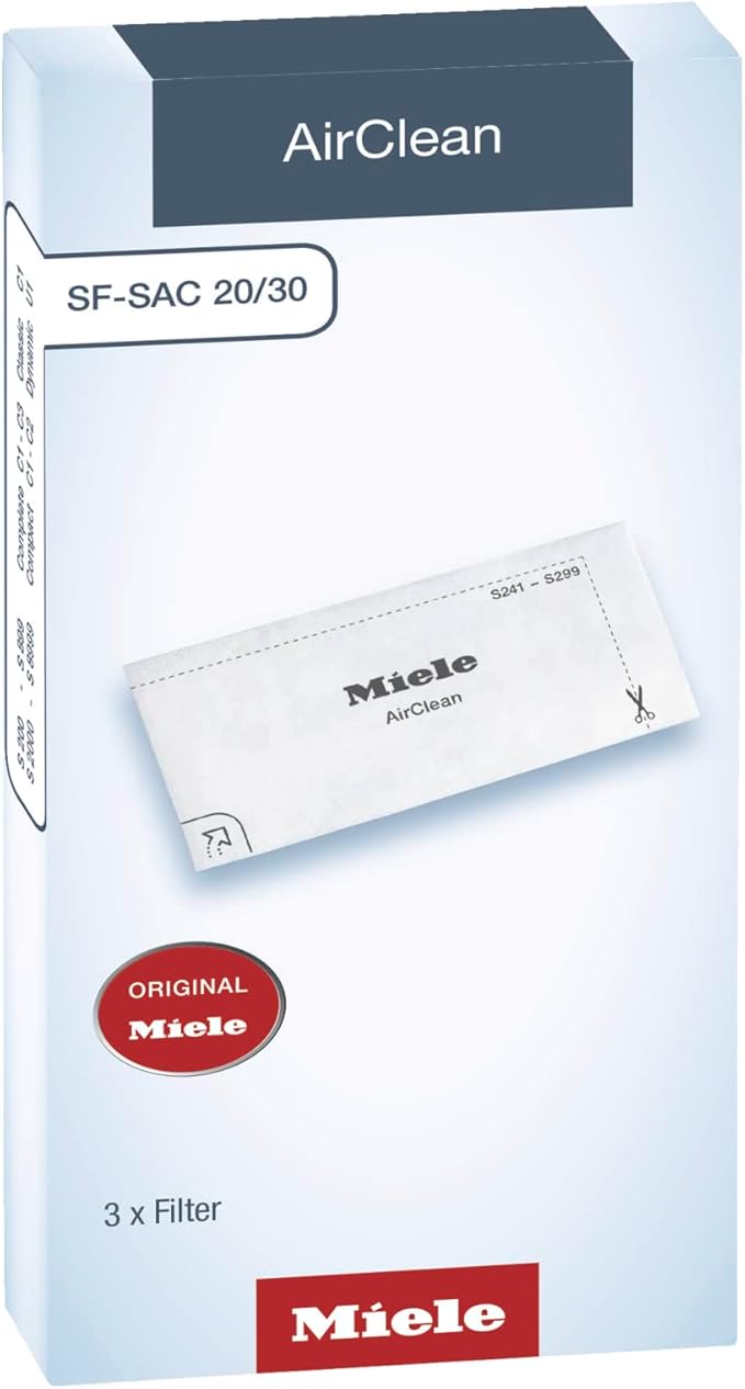 Miele Genuine AirClean Filters, for Everyday Freshness at Home, Safely Traps Dust, Pack of 3 – 3944711, White