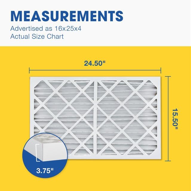 Aerostar 16x25x4 MERV 11 Air Filter, Pleated AC Furnace HVAC Filters (15.5x24.5x3.75), for Allergies Asthma Dust Pet Dander Smoke Bacteria Viruses, MPR 1500 FPR 10, USA, 2 Pack