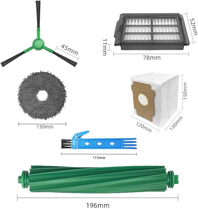 Replacement Parts for iRobot Roomba Plus 405 Combo & 505 Combo Robot Vacuum Cleaner Accessories Kit 22 Packs 2 Main Brushes, 4 Filters, 6 Side Brushes, 4 Mop Cloths, 6 Bags