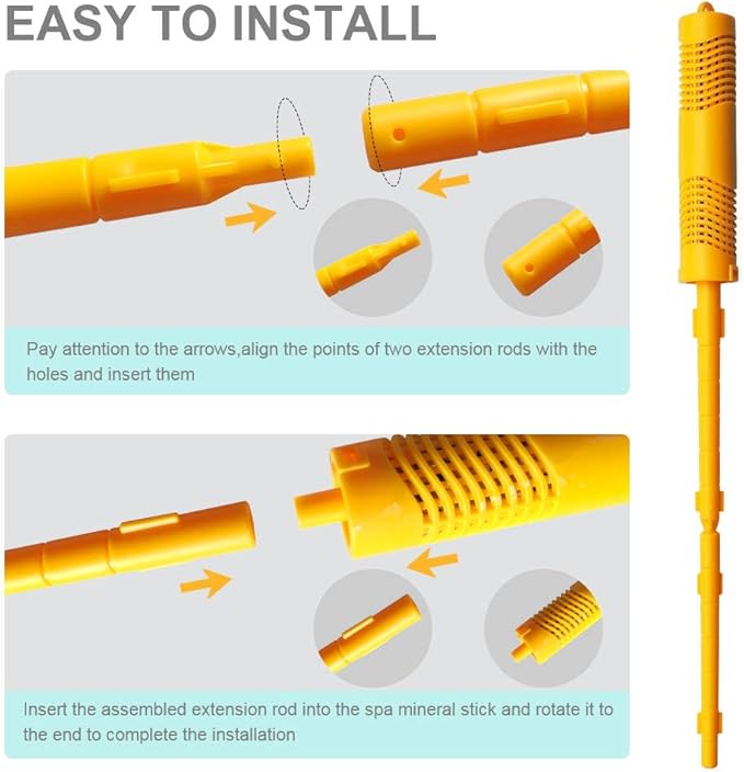 Spa in-Filter Mineral Sticks Parts for Hot Tub Filter Cartridge with 4 Months Lifetime Universal for Pool&Hot Tub to Keep Water Clear(Yellow,4PCS)