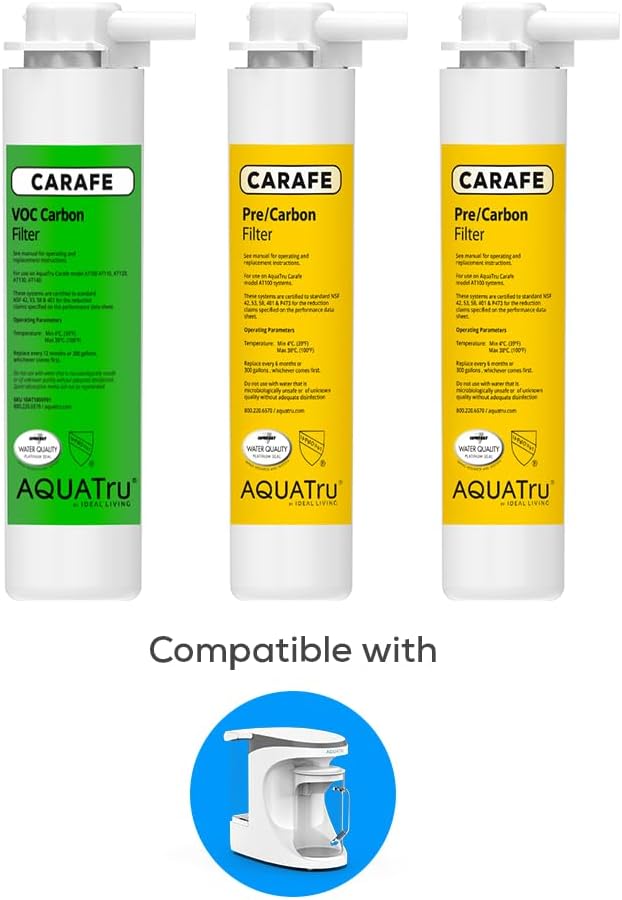 AquaTru One-Year Carafe Filter Combo Pack – Includes 1 Pre/Carbon Filter (Stages 1–2) & 1 VOC Carbon Filter (Stage 4) – Compatible with AquaTru Carafe Water Purifiers