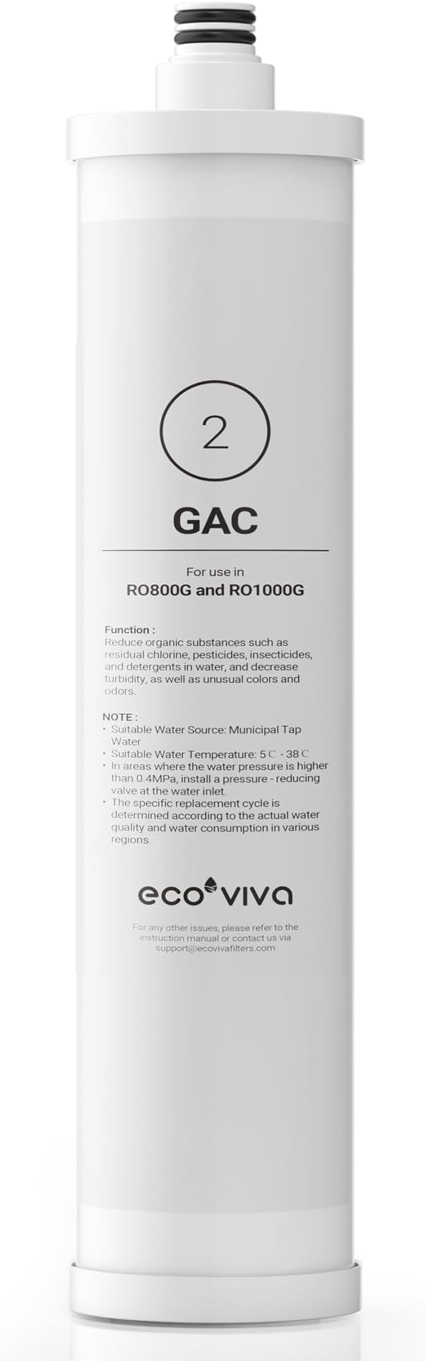 Ecoviva GAC Filter For RO800G/RO1000G Under Sink Water Filter System