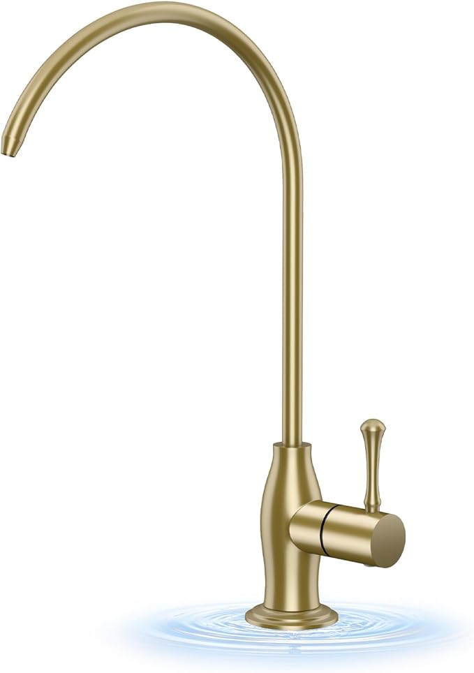 WEWE Vintage Drinking Water Faucet, Lead-Free Stainless Steel Kitchen Water Filter Faucet for Reverse Osmosis System, Non-Air Gap RO Beverage Faucet, Gold