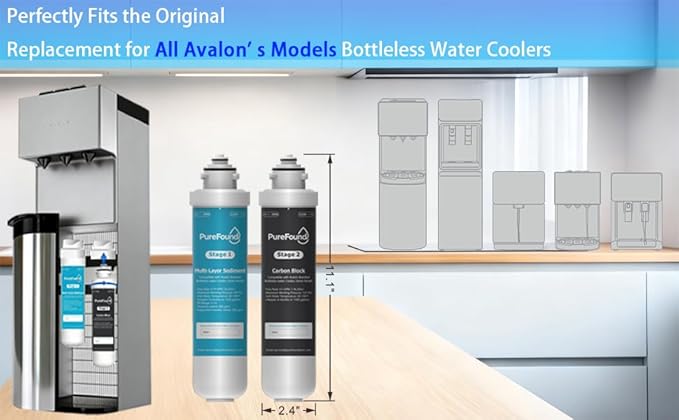 2 Stage Replacement Filters Compatible with All Avalon Bottleless Water Coolers Filters, 1500 Gallons, 2 Count（1 Set）
