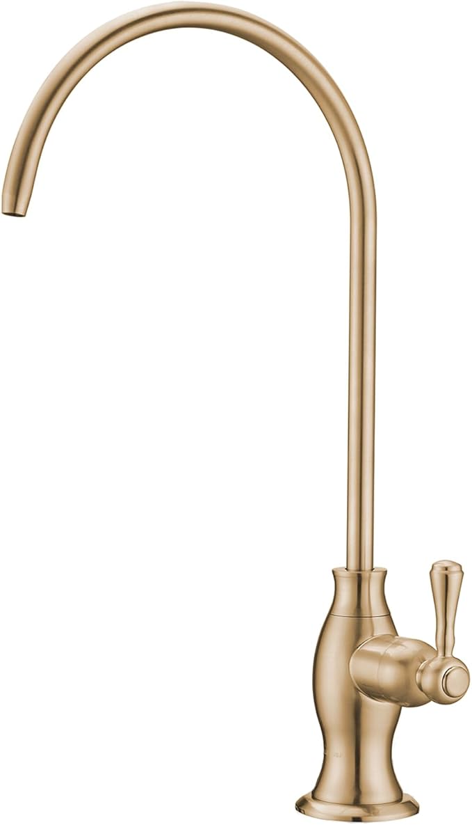 Delle Rosa Brushed Gold Drinking Water Faucet, Non-Air Gap Stainless Steel Kitchen Water Filter Faucet, Classical Water Filtration Faucet for Under Sink Water Filter System Brushed Gold（Light Gold）