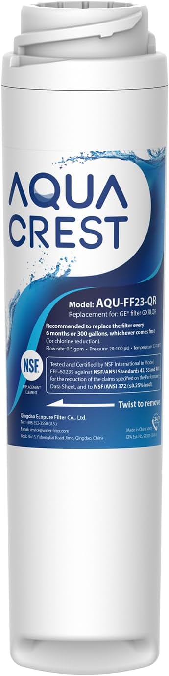 AQUA CREST GXRLQR NSF/ANSI 401 Certified, Replacement for GE SmartWater Twist and Lock In-Line GXRLQR Water Filter, Reduces PFAS, PFOA/PFOS (Pack of 1)