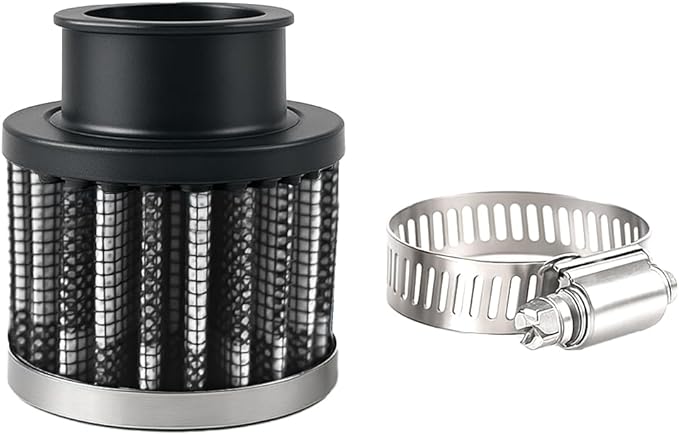 Car Air Intake Filter, 1" 25mm Inlet Valve Cold Air Intake Filter Cleaner with Adjustable Clamp, Hight Flow Performance Auto Crankcase Breather Filter Replacement, Universal Fit (Carbon Fiber)