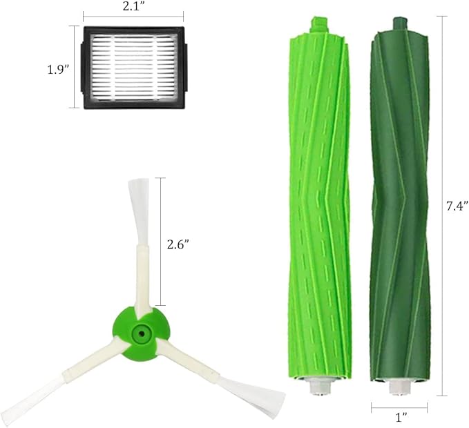MZY LLC Replacement Parts for iRobot Roomba i7 i7+ i3 i3+ i4 i6 i6+ i8 i8+ E5 E6 E7 Vacuum Cleaner, 1 Set of Multi-Surface Rubber Brushes & 3 HEPA Filters & 4 Side Brushes