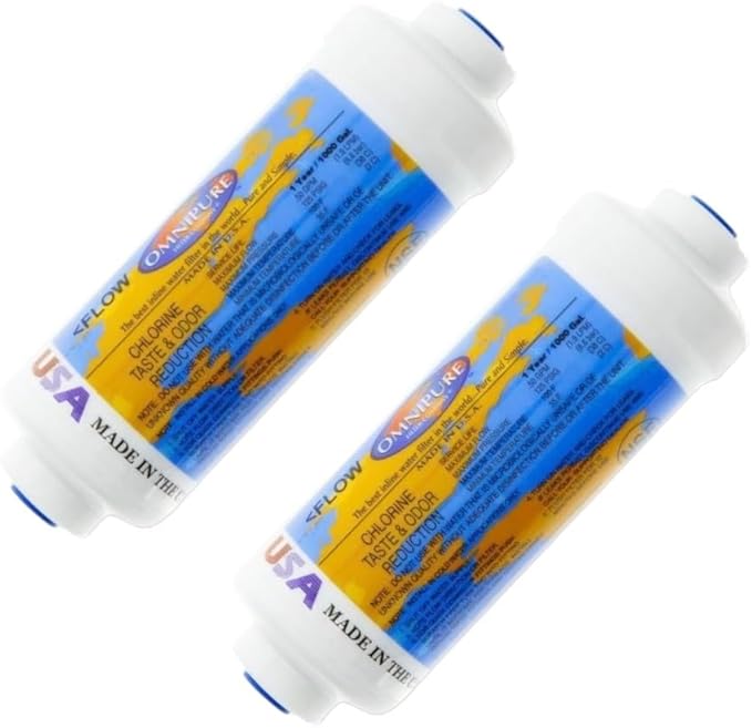 IPW Industries Inc. - Omnipure (K2340-KK) T40 GAC Coconut Carbon Inline Filter - 6" x 2" & 3/8" OD Quick Connect Filter for Post RO System (2-PACK)