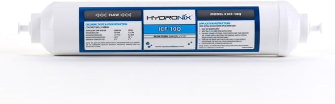 5 Pack - Hydronix ICF-10Q Inline Reverse Osmosis Post, Fridge & Ice Coconut GAC Water Filter 2000 Gal, 1/4" QC Ports