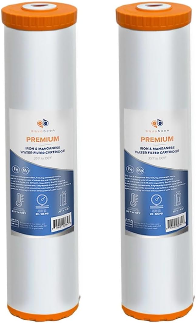 Aquaboon 5 Micron 20 x 4.5 Whole House Water Filter Replacement Cartridge Iron & Manganese for 1-Stage Water Filtration System 2 Pack