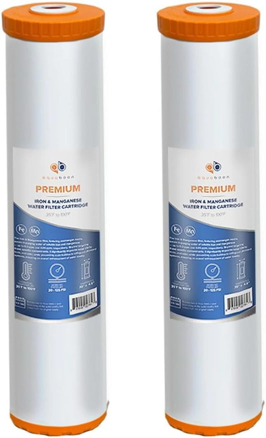 Aquaboon 5 Micron 20 x 4.5 Whole House Water Filter Replacement Cartridge Iron & Manganese for 1-Stage Water Filtration System 2 Pack