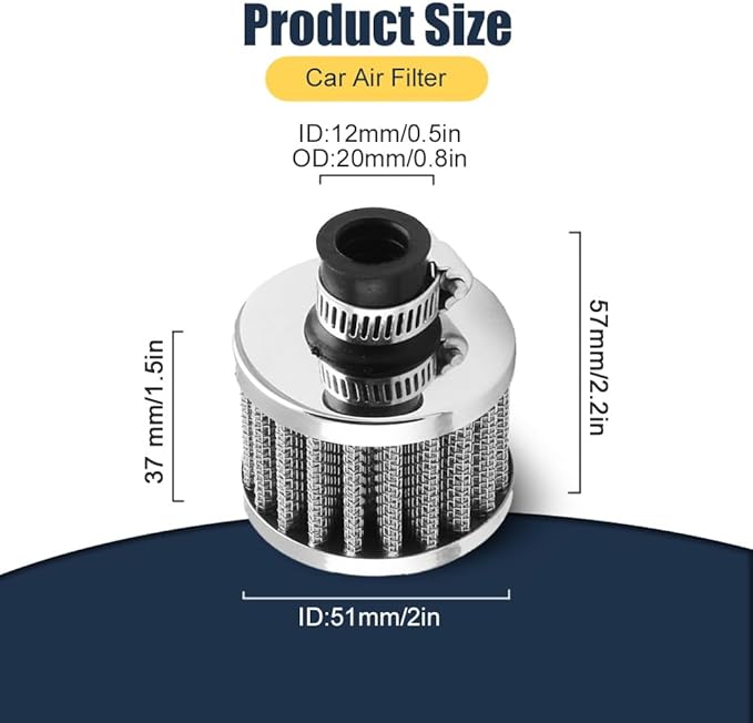 Breather Filter, Air Filter Valve Cover Breather, 12mm Mini Air Filter Vent Crankcase Breather, Air Filter Cold Air Intake Filter Breather, Car Accessories Universal for Car, Motorcycle