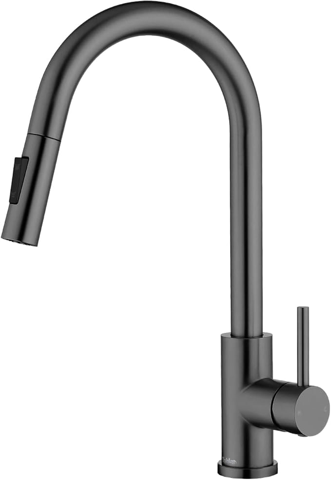 Tohlar Gray Kitchen Faucets with Pull Down Sprayer, Single Handle Kitchen Sink Faucet Gun Black Modern Staninless Steel Kitchen Faucet with Deck Plate, Gray