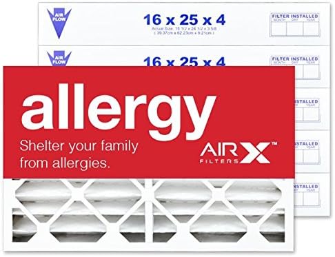 AIRx Filters 16x25x4 Air Filter MERV 11 Pleated HVAC AC Furnace Air Filter, Allergy 6-Pack, Made in the USA