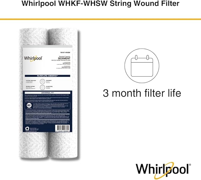 Whirlpool 10" x 2.5" Whole House Sediment Water Filters, WHKF-WHSW, 35 Micron, NSF Certified Reduces Sand, Soil, Silt & Rust for Standard Filter Housings, 24-Pack