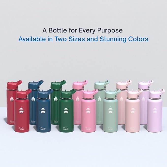 Clearly Filtered Water Bottle | Removes 200+ Contaminants, Double-Wall Insulated Stainless Steel, BPA/BPS Free, Phthalate Free, Filters Flouride Lead Chlorine (20oz, Lilac)