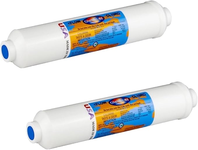 IPW Industries, Inc. - Omnipure (CL10ROT40-B) - 10" x 2" T40 GAC Acid Washed Coconut Carbon Inline Filter - 1/4" FPT for Water Filters and RO (2-PACK)
