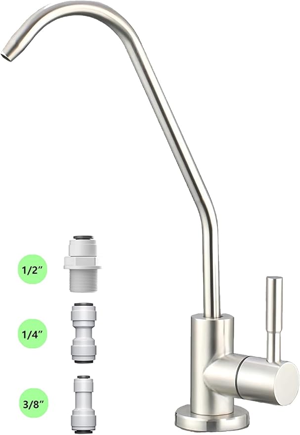 Drinking Water Faucet for Kitchen,100% Lead-Free Reverse Osmosis Faucets,Brushed Nickel SUS304 Stainless Steel Kitchen Filtered Water Faucets,RO Faucet with Longer Thread Pipe