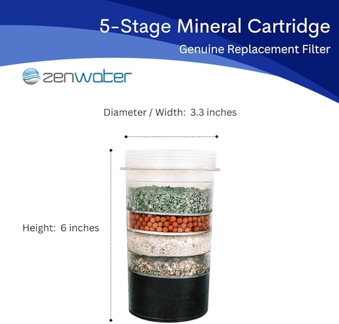 ZENWATER Genuine 5-Stage Mineral Cartridge Filter Replacement - Exclusively for Zen Water Countertop Gravity Filtration System - Clean and Mineral-Rich Hydration