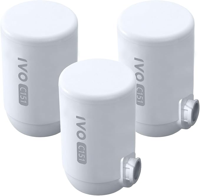IVO Replacement Water Filters (Value Pack of 3 lasts for 12 months) – 4-Stage Filtration with NSF-Approved Technology – Removes Contaminants down to 0.1 Micron, Retains Healthy Minerals