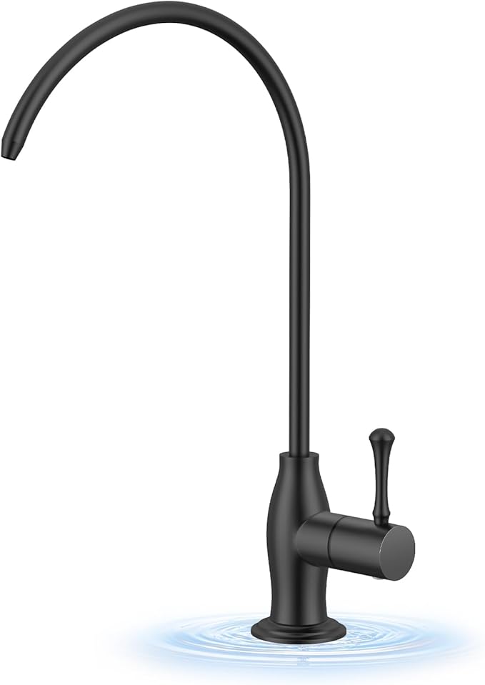 WEWE Vintage Drinking Water Faucet, Lead-Free Stainless Steel Kitchen Water Filter Faucet for Reverse Osmosis System, Non-Air Gap RO Beverage Faucet, Matte Black