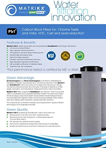 KX 06-250-10-GREEN | 10" Pb1 Carbon Block Filters for Chlorine Taste and Odor, VOC, Cyst and Lead Reduction | KX MatriKX Powered by GREENBLOCK | Replaces 06-250-125-975