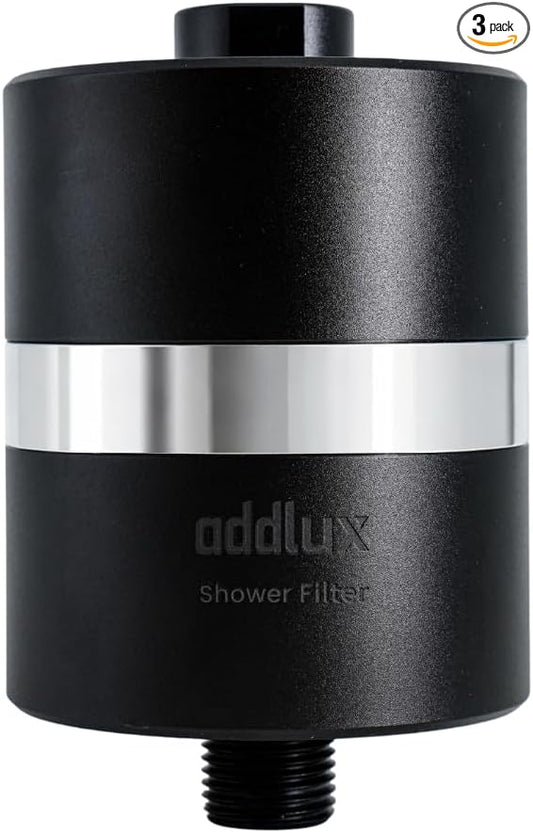 ADX-PRO-7 Long Lasting Titanium Aluminum Shower Filter – Independently Tested to NSF/ANSI 177 Standards, Reduces 99% Chlorine & Heavy Metals, Water Softener Filter (Black, 1 Filter & Tool Kit)