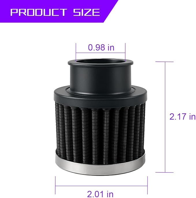 Car Air Intake Filter, 1" 25mm Inlet Valve Cold Air Intake Filter Cleaner with Adjustable Clamp, Hight Flow Performance Auto Crankcase Breather Filter Replacement, Universal Fit (Black)