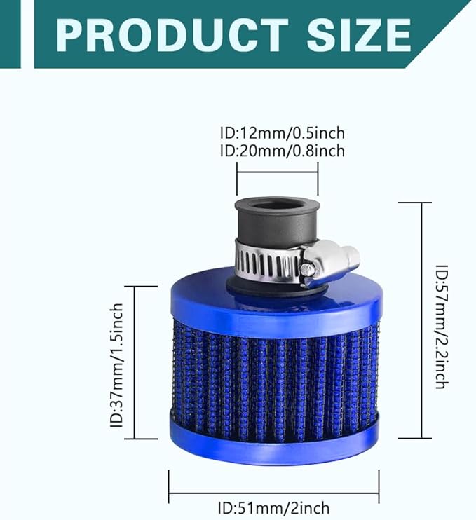 12mm Air Filter Intake Filter Breather, Valve Cover Breather, Mini Universal Motor Cone Cold Clean Air Intake Filter Turbo Vent Breather, Vehicle Engine Air Filters Suitable for Cars Motorcycles