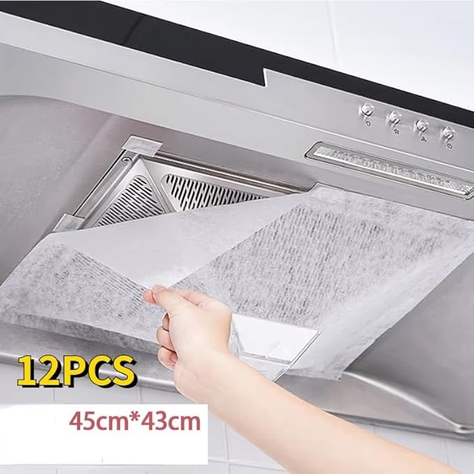 12PCS Disposable range Hood Filters Sheets,Nonwoven oil filter paper,hood filters for kitchen,Flame retardant high temperature filter fabric (43 * 45CM)