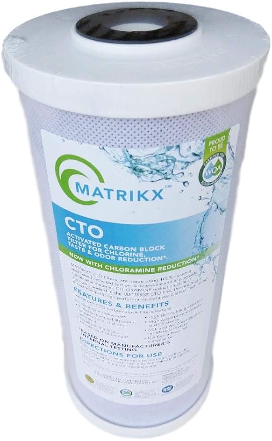 MatriKX Full Flow CTO Carbon Block Filter - Advanced 4.5" x 10" Carbon Water Filter Cartridge with Chloramine and Chlorine Reduction (32-450-10)