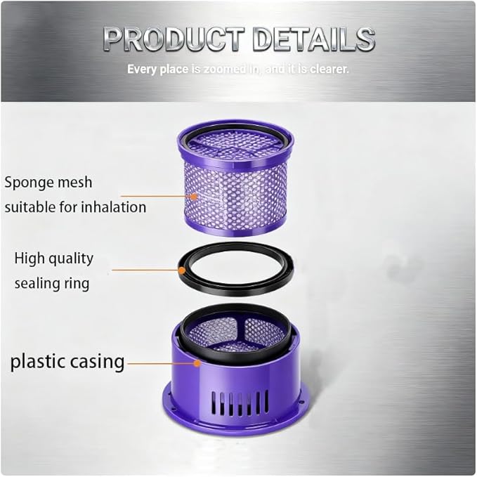 2 Pack SV27/V10 Replacement Filters for Dyson V10 Cyclone/Animal/Absolute/Total Clean/Motorhead & SV12/SV27, Compatible with Part 969082-01 + 1 Clean Brush