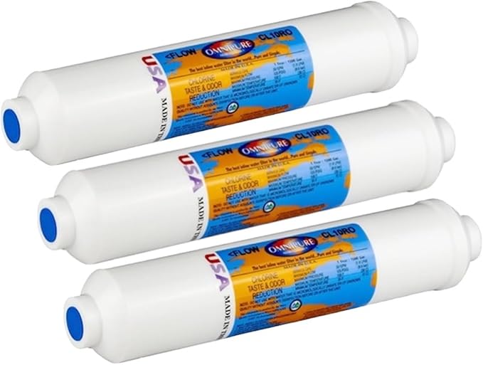 IPW Industries Inc - Omnipure (CL10ROT40-B) - 10" x 2" T40 GAC Acid Washed Coconut Carbon Inline Filter - 1/4" FPT for Water Filters and RO (3-PACK)