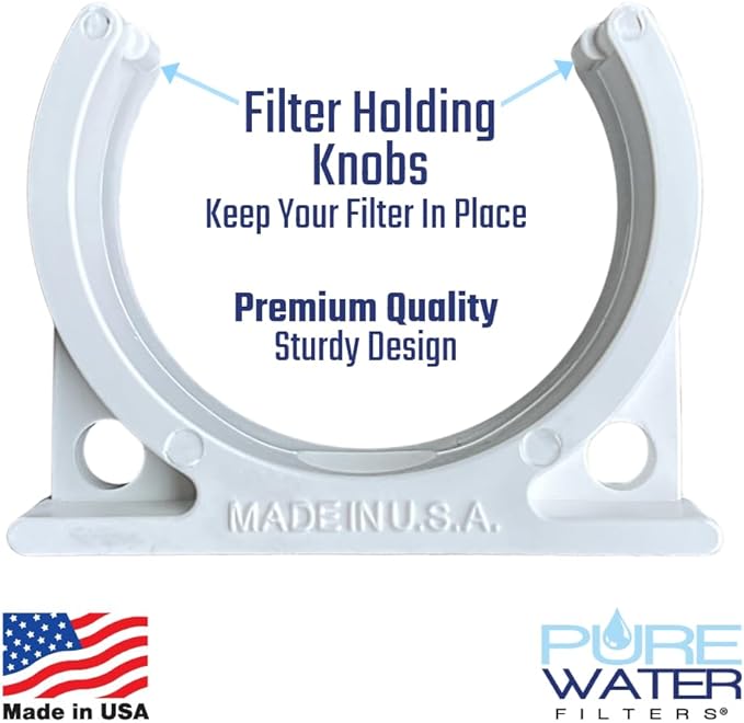 Mounting Bracket for Inline Water Filters (Ice makers, Refrigerators, Undersink) 2 Inch Diameter with Screw, White, Made in USA