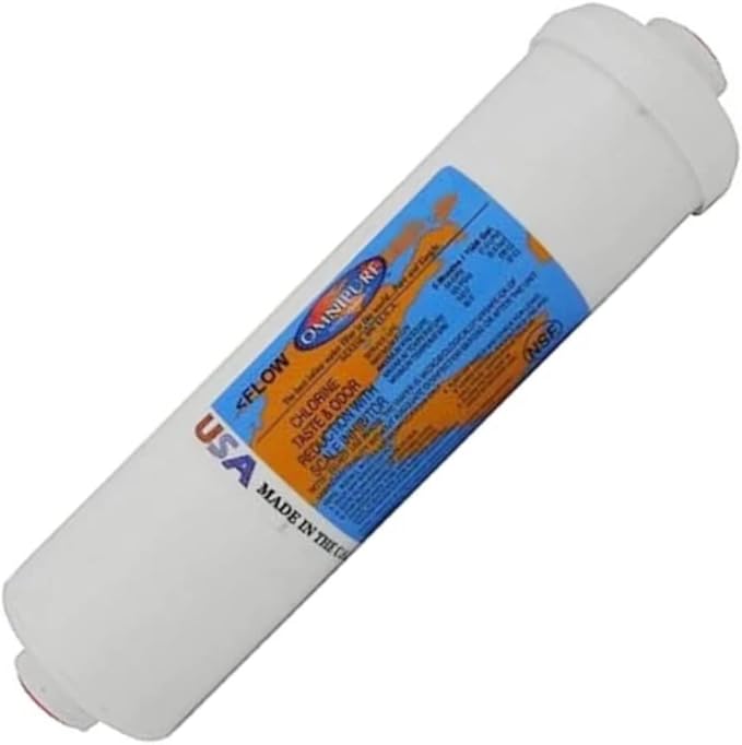 Omnipure K5586-KK Chlorine Taste Odor Reduction with Scale Inhibitor Inline Water Filter - 10" x 2.5" with 3/8" Quick Connect Fittings