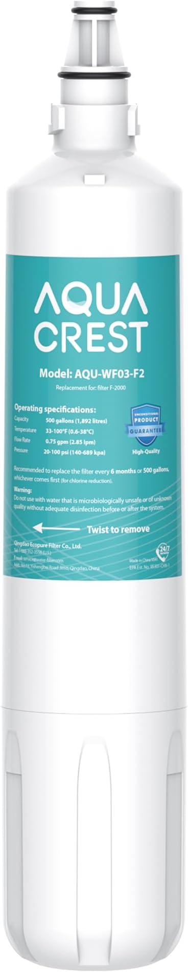 AQUA CREST F-2000 Filter, Replacement for Sub-Zero 4204490, 4290510, Compatible with InSinkErator® F-1000, F-2000, F-3000 AquaPure AP Easy C-Complete, Sub Zero Water Filter Replacement, NSF/ANSI 42