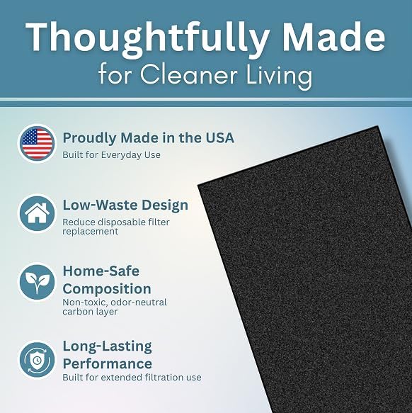 Activated Carbon Filter Sheet – 16"W x 50"L Extra Thick Cut to Fit Air Filters | Charcoal Filter Sheets for Air Purifier, AC Vent, Range Hood, Litter Box & Odor VOC Control