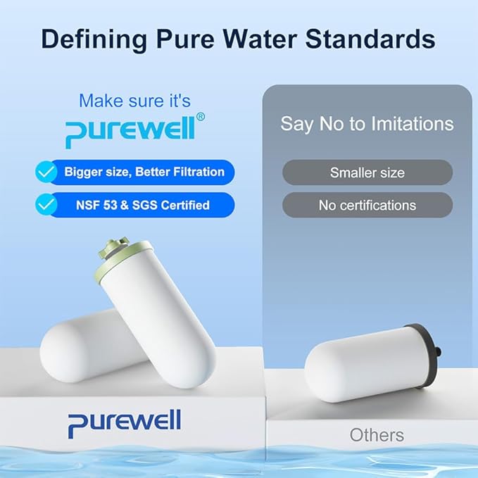 Purewell K Series 4-Stage 7-In Ceramic Water Filter Replacement, Certified to Remove 99% PFAS & Chlorine, Lead, Compatible with Berkey, ProOne & Doulton Gravity Water Filter System (4-Pack)