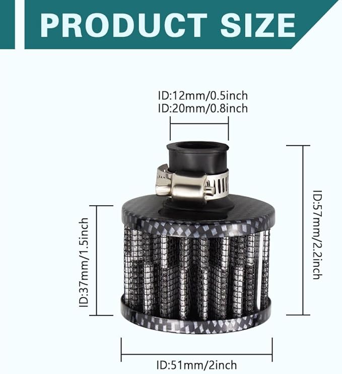 12mm Air Filter Intake Filter Breather, Valve Cover Breather, Mini Universal Motor Cone Cold Clean Air Intake Filter Turbo Vent Breather, Vehicle Engine Air Filters Suitable for Cars Motorcycles