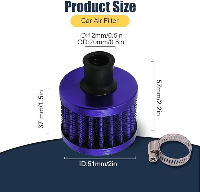 Breather Filter, Air Filter Valve Cover Breather, 12mm Mini Air Filter Vent Crankcase Breather, Air Filters Cold Air Intake Filter Breather, Car Accessories Universal for Car, Motorcycle