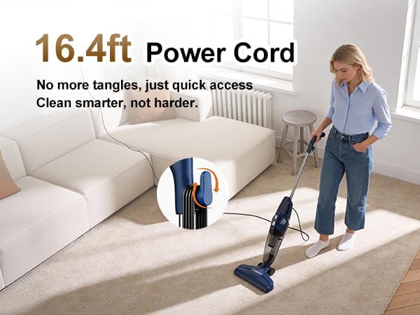 Corded Vacuum Cleaner, 14KPa Powerful Suction with 600W Motor, Lightweight Stick Vacuum Cleaner, Converts to Handheld with Washable Filter, Handheld Vacuum for Home, Pet Hair, Carpet, Hard Floors, Car