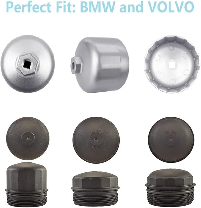 Oil Filter Wrench for BMW VOLVO with Cartridge Oil Filter Housing Caps, 86mm 86.4mm 86.5mm 86.6mm 4 in 1 Oil Filter Removal Tool for Oil Change