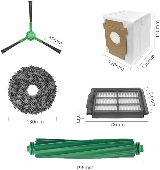 ANBOO Replacement Parts Accessories Compatible with Robot Roomba Plus 405 505 Combo Vacuum Cleaner, 1 Roller Brush, 4 Hepa Filters, 4 Side Brushes, 4 Mop Pad, 4 Dust Bags,1 Cleaning Brush