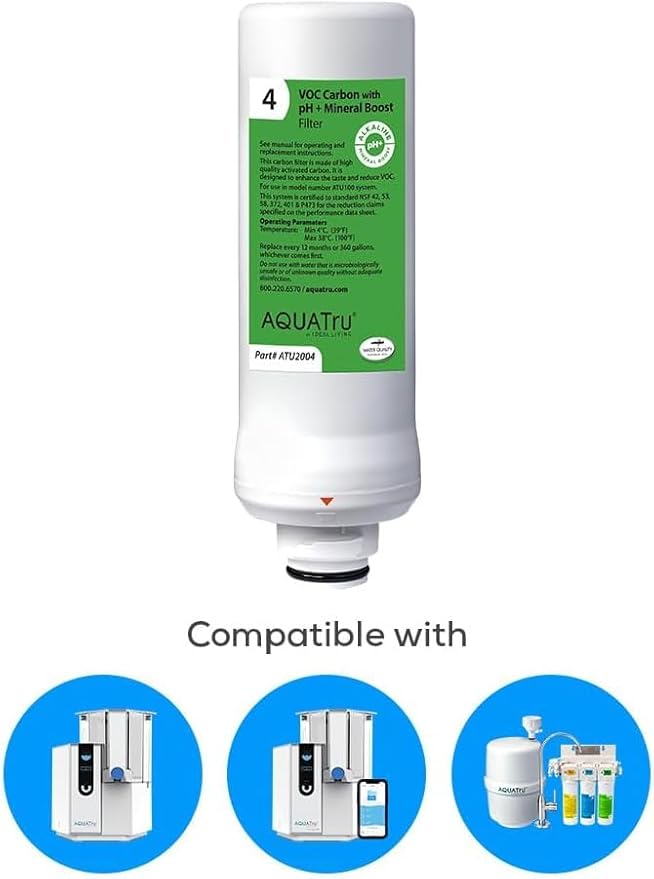 AquaTru VOC Carbon Filter with pH+ Mineral Boost (Stage 4) – Compatible with AquaTru Classic, Classic Smart & Under Sink Purifier Models (Green)