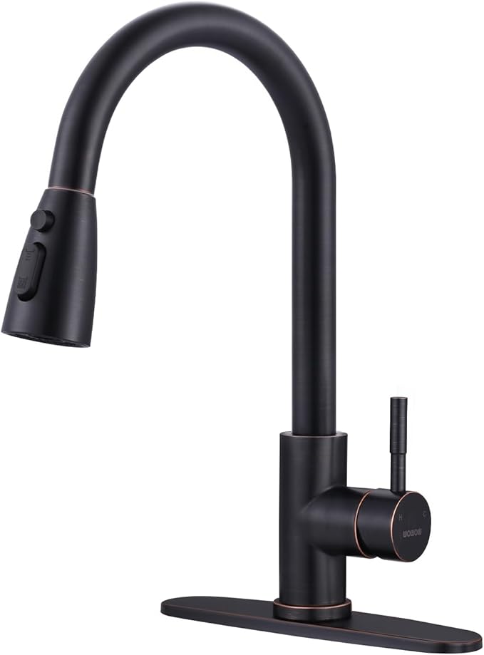 Bronze Kitchen Faucet with Sprayer, WOWOW Stainless Steel Kitchen Sink Faucet Oil Rubbed Bronze, High Arc Pull Down Kitchen Faucets for Sink