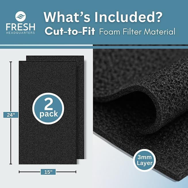 2-Pack Cut to Fit Air Filters – 24"x15"x0.25" Washable & Reusable Foam Filter Material Roll | Cut to Size Replacement for Window Air Conditioner Filter, AC Vent Filters, Furnace, RV, Range Hood & More