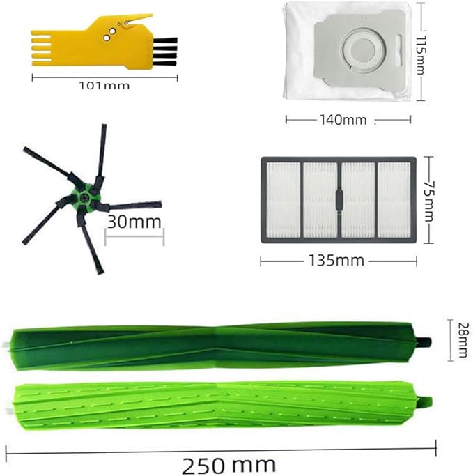 Replacement Parts for Irobot Roomba s9+ (9550) s9 9550 Robot Vacuum Cleaner Accessories Kit 18 Packs 2 Sets of Roller Brushes, 5 Filters, 5 Side Brushes, 4 Dust Bags