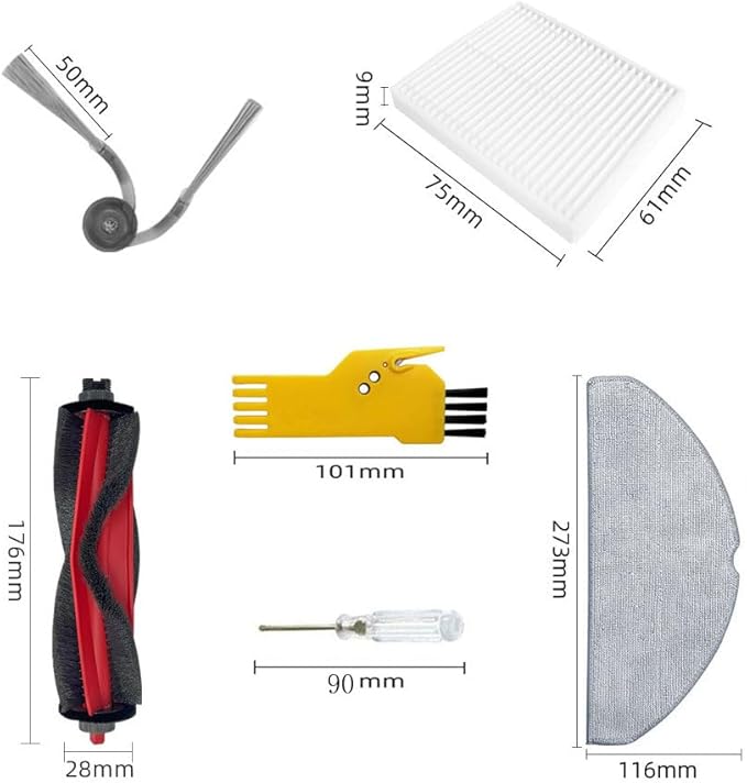 Replacement Parts for roborock Q7 M5 / Q7 M5+ / Q7 L5 / Q7 L5+ Robot Vacuum Cleaner Accessories Kit 17 Packs 1 Main Brush, 4 Filters, 6 Side Brushes, 6 Mop Cloths
