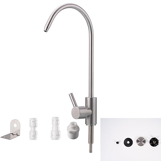 Drinking Water Faucet for Most Reverse Osmosis and Water Filtration.Sink Faucet SUS304 Stainless Steel Brushed Nickel.Includes 3/8" Adapter, Straight Connector, 1/2" Quick-Connect Fitting
